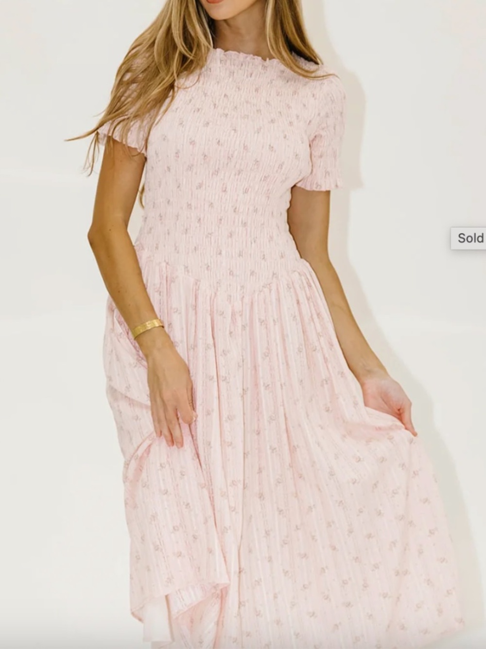 Bianca 100% Cotton Smocked Floral Midi Dress in Light Pink Worth Collective